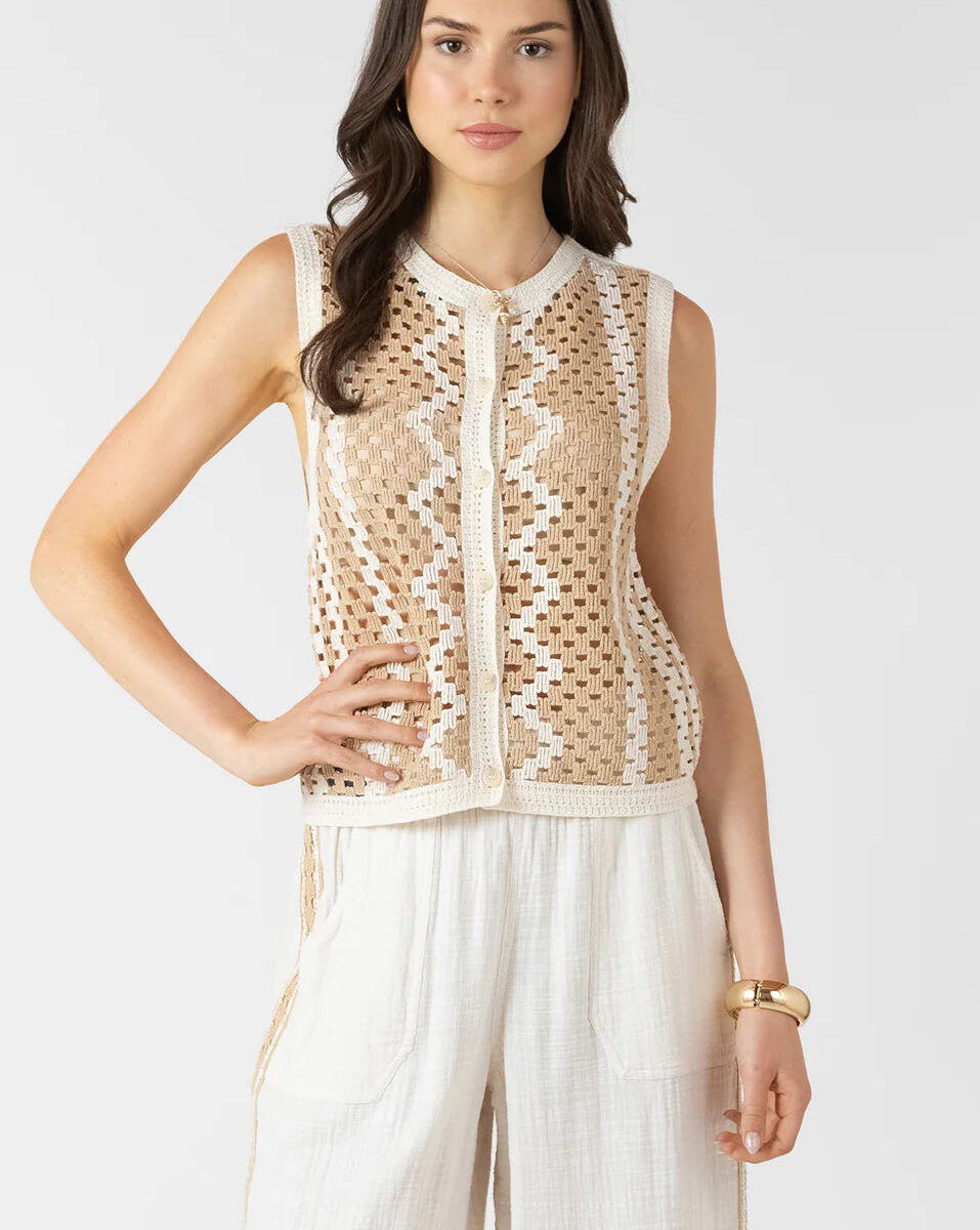 Button Back Open Work Sweater